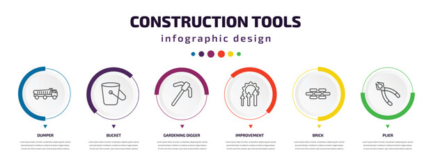 Wall Mural - construction tools infographic element with icons and 6 step or option. construction tools icons suc