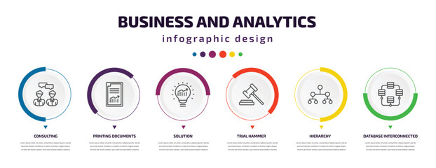 Wall Mural - business and analytics infographic element with icons and 6 step or option. business and analytics i
