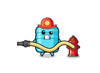 Canvas Print - gallon water bottle cartoon as firefighter mascot with water hose