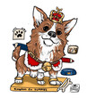 corgie puppy dog like queen elizabeth 2 with crown and books