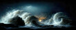 Leinwandbild Motiv Seascape night fantasy of beautiful waves with full moon