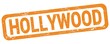 HOLLYWOOD text written on orange rectangle stamp.