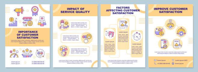 Customer satisfaction in restaurant industry brochure template. Leaflet design with linear icons. Editable 4 vector layouts for presentation, annual reports. Arial-Black, Myriad Pro-Regular fonts used