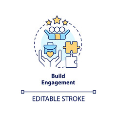 Sticker - Build employee engagement concept icon. Company marketing communication strategy abstract idea thin line illustration. Isolated outline drawing. Editable stroke. Arial, Myriad Pro-Bold fonts used