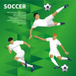 3 Fußballspieler vor grünem abstrakten Hintergrund