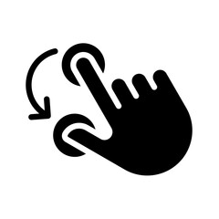 Canvas Print - Double finger rotation black glyph icon. Hold and spin with two fingers. Touchscreen control gesture. Silhouette symbol on white space. Solid pictogram. Vector isolated illustration