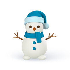 Wall Mural - 3d realistic Christmas snowman. Xmas or New Year's decorative element. Vector illustration