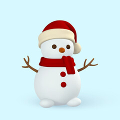 Wall Mural - 3d realistic Christmas snowman. Xmas or New Year's decorative element. Vector illustration