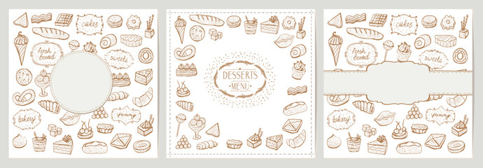 Wall Mural - Desserts and baked goods cards and menus set templates