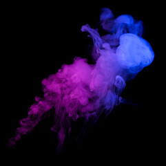 Wall Mural - swirling neon colored smoke puff cloud design element isolated on black background