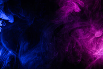 Wall Mural - flowing clouds of blue and purple neon smoke dark abstract background
