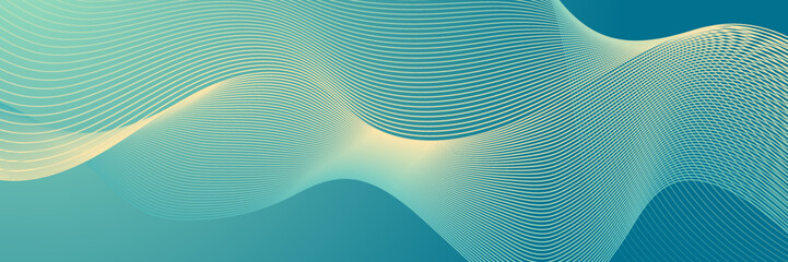 abstract technology particles mesh wave green background