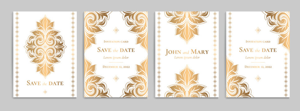 White and gold vintage greeting card design. Luxury vector ornament template. Great for invitation, flyer, menu, brochure, postcard, background, wallpaper, decoration, packaging or any desired idea.