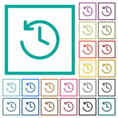 Wall Mural - Circle shaped backward arrow and clock flat color icons with quadrant frames