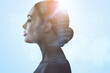 © fotofabrika - Silhouette of a woman on a blue background. Artificial intelligence and neural networks concept