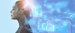 © fotofabrika - Silhouette of a woman on a blue background. Artificial intelligence and neural networks concept