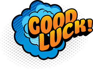 Poster - Chat message good luck greeting on cloud half tone