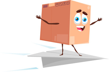 Wall Mural - Package delivery cartoon cardboard box flying