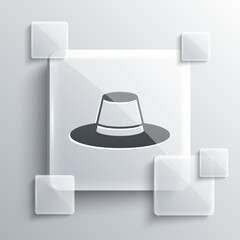 Sticker - Grey Man hat with ribbon icon isolated on grey background. Square glass panels. Vector