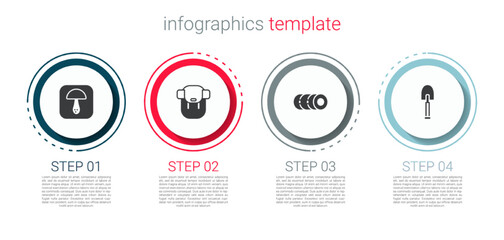 Poster - Set Mushroom, Hiking backpack, Blanket roll and Shovel. Business infographic template. Vector