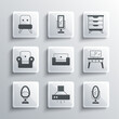 © Kostiantyn - Set Kitchen extractor fan, Mirror, Dressing table, Armchair, and Furniture nightstand icon. Vector