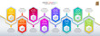 Infographic vestor business design hexagon icons colorful isolated template. 8 options or steps in minimal style. You can used for Marketing process, workflow presentations layout, flow chart.