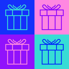 Poster - Pop art line Gift box icon isolated on color background. Valentines day. Vector