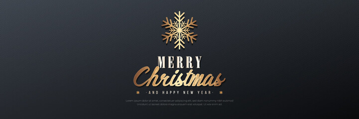 Wall Mural - Merry christmas greeting card banner template. Merry christmas and happy new year lettering on dark background. Suit for poster, greeting card, cover, header, website, invitation. Vector illustration