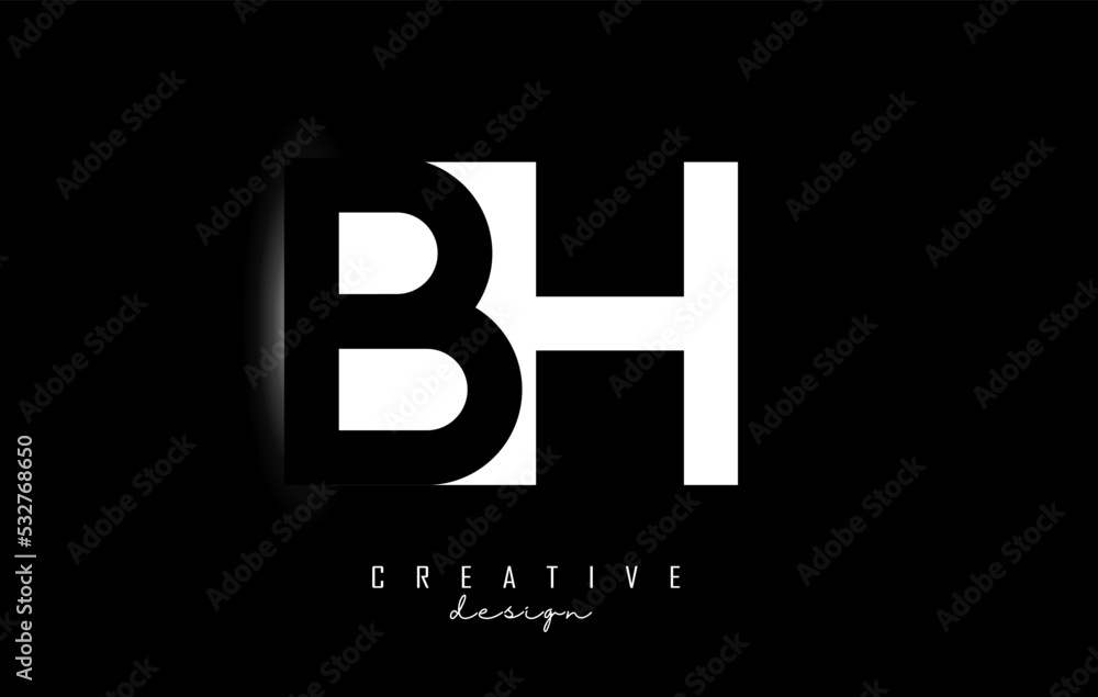 Letters BH Logo withe space design on a black background. Letters B and ...