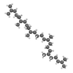 Canvas Print - Squalene natural hydrocarbon molecule. 3D rendering.  Found in shark liver oil and number of plant sources.