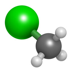 Sticker - Chloromethane (methyl chloride) molecule, 3D rendering.