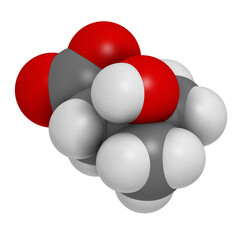 Poster - Beta-hydroxy beta-methylbutyric acid (HMB) leucine metabolite molecule. 3D rendering.  Used as supplement, may increase strength and muscle mass.