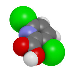 Poster - Clopyralid herbicide molecule. 3D rendering.