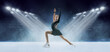 © master1305 - Winner. Junior female figure skater performing short program over ice arena background. Dance, winter sports, achievements, champion concept