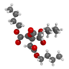 Poster - Acetyl tributyl citrate (ATBC) plasticizer molecule. 3D rendering.  Biodegradable alternative to phthalate plasticizers.