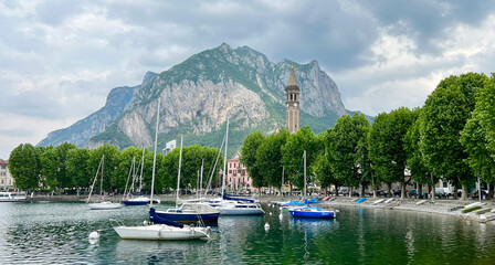 Wall Mural - Lecco with mountains on Lake Como in Lombardy, Italy