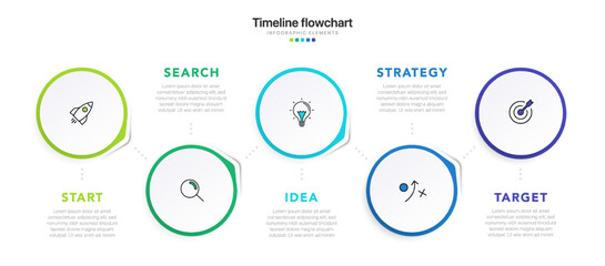 Poster - Timeline infographic design with 5 options or steps. Infographics for business concept. Can be used for presentations workflow layout, banner, process, diagram, flow chart, info graph, annual report.
