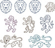 Heraldic Lion Silhouettes Set, Roaring Lion Head in Front