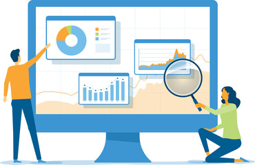 Wall Mural - business people working for data analytics and monitoring on web report dashboard monitor and business finance investment