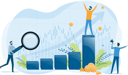 Fototapete - business people analytics and monitoring on business graph concept and business finance investment success concept