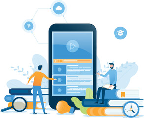 Wall Mural - vector illustration design online education and e-learning at home and design for webinar, online vi