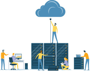 Wall Mural - business datacenter technology with cloud computing service concept and developer technician team wo