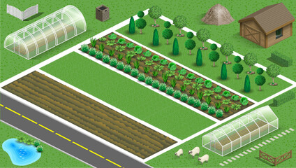 Set of farm planning elements trees plants