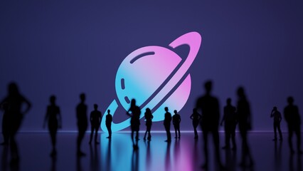 Wall Mural - 3d rendering people in front of symbol of Saturn on background