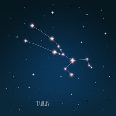 Wall Mural - illustration taurus constellation, astronomical, dark blue starry sky, starlight, cosmos.