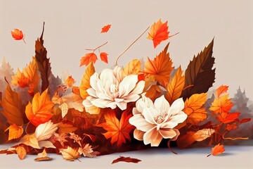 Canvas Print - Beautiful autumn composition on white background , anime style. High quality illustration