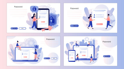 Account login and password. Cyber security, Data protection, online registration, confidentiality concept. Screen template for landing page, template, ui, web, mobile app, poster, banner, flyer Vector