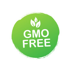 Sticker - Green colored GMO free emblems, badge, logo, icon.  stock illustration.