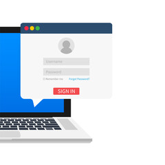 Wall Mural - sign in to account, user authorization, login authentication page concept. laptop with login and pas