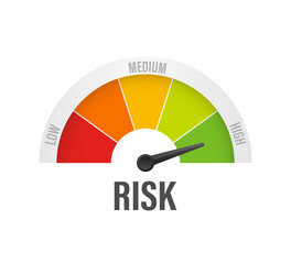 Risk icon on speedometer. High risk meter.  stock illustration.